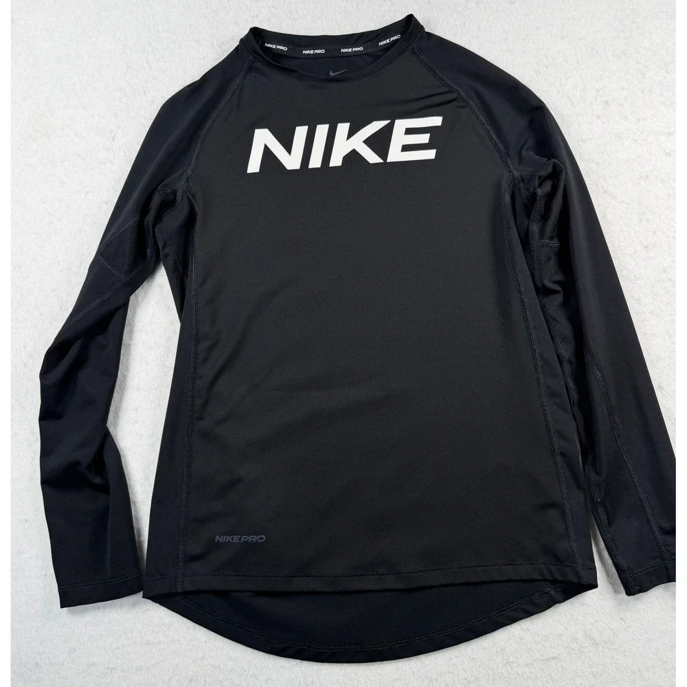 Nike Pro Boys Youth L 12-14 Dri-FIT Long Sleeve Compression Shirt Black 445591